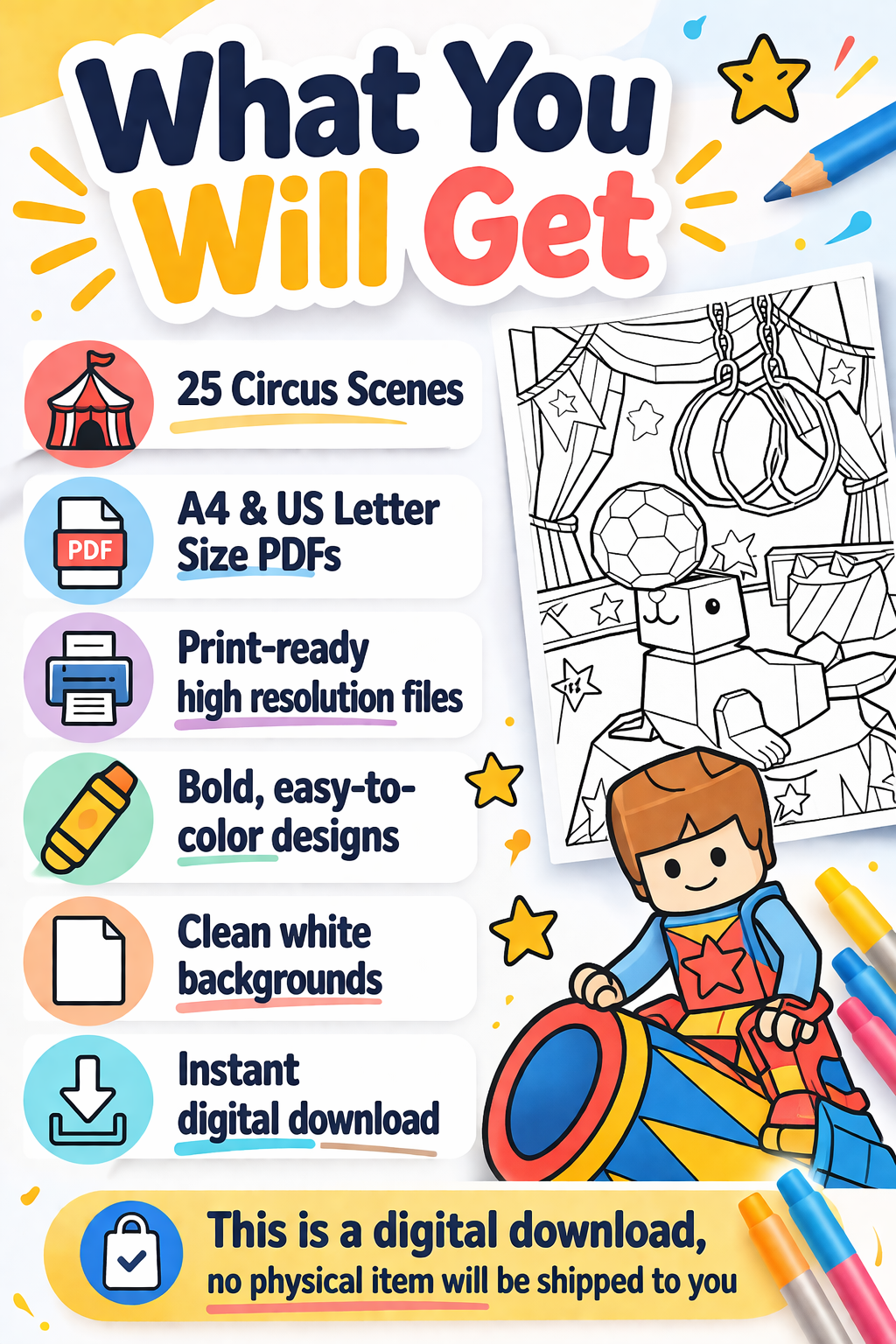 Circus Coloring Pages Printable PDF | Bold Easy Fun for Adults & Kids