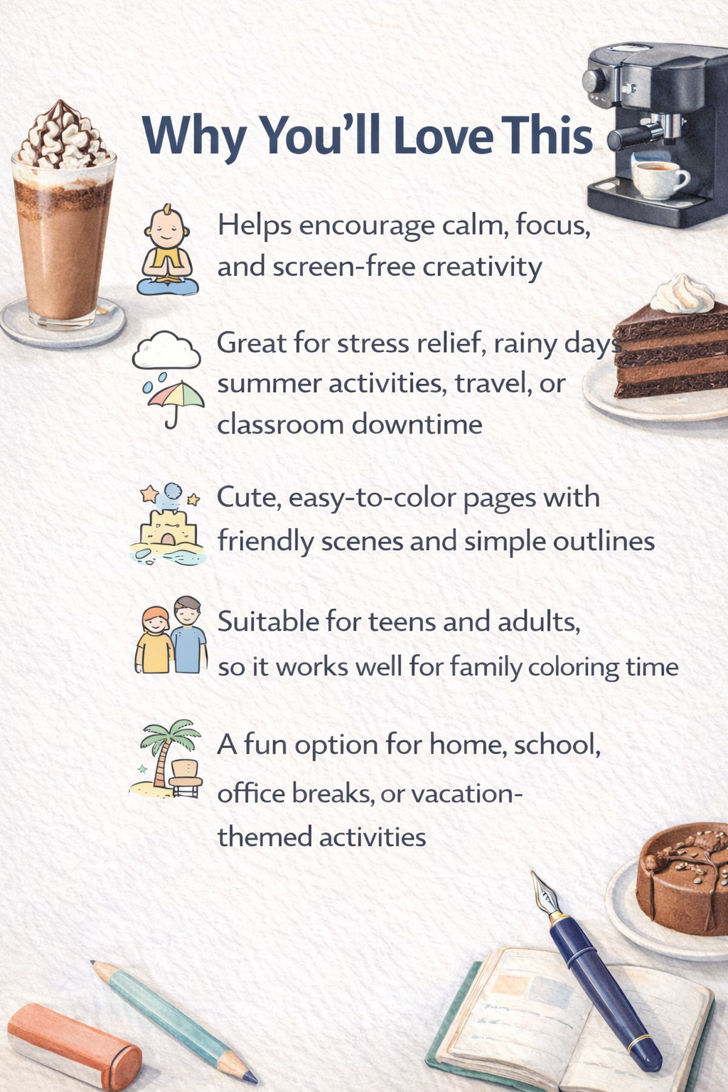 Cozy Coloring Kawaii Cafe | PDF Printables for Stress Relief