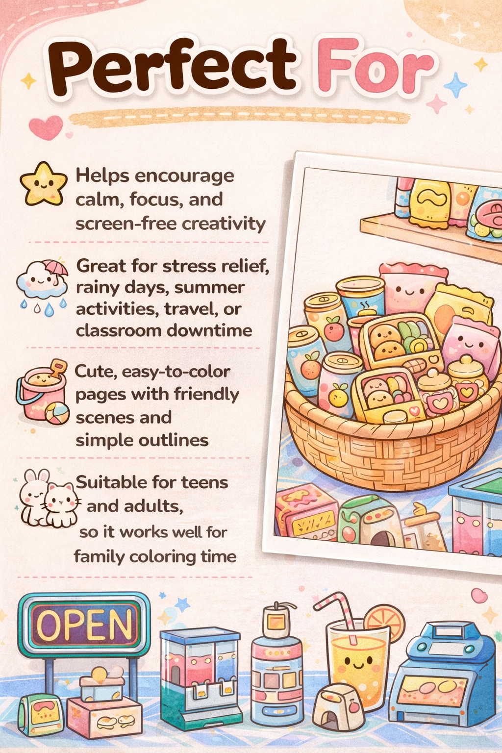 Cozy Coloring Kawaii Convenience Store | PDF Printables to Unwind