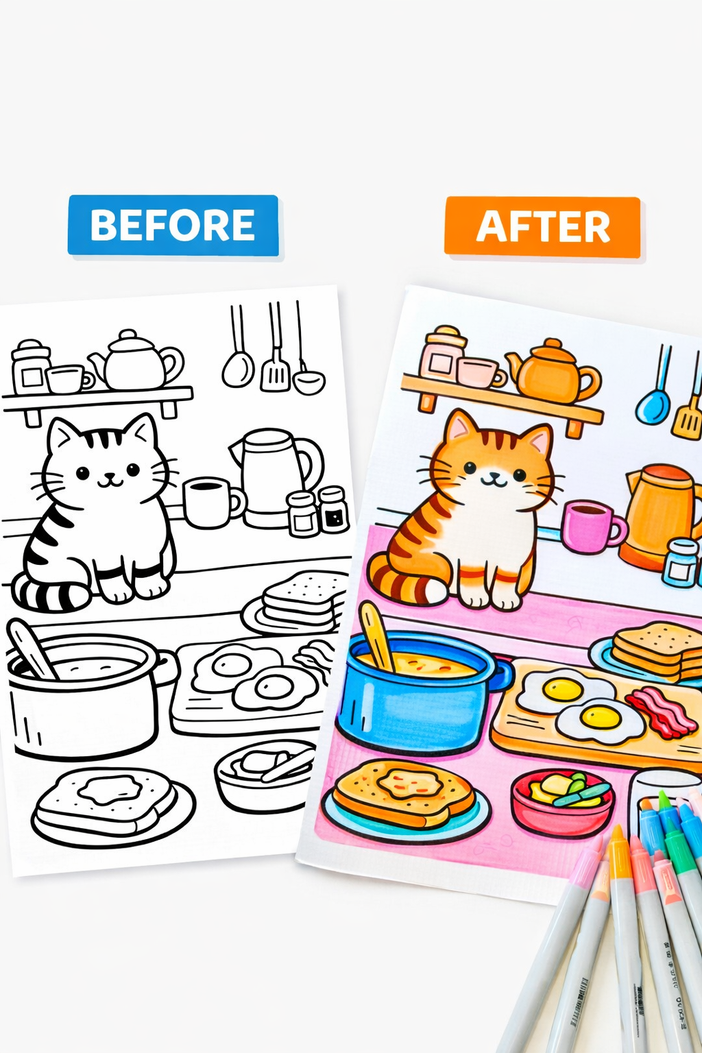 Cozy Kitchen Kawaii Coloring Pages | 25 Stress-Relief PDF Printables