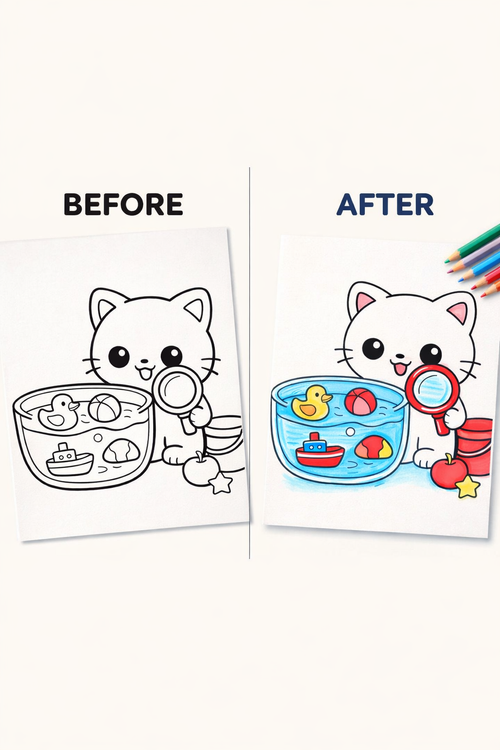 Cozy Coloring Cute Cat STEM  | Kids Coloring Pages PDF Printables