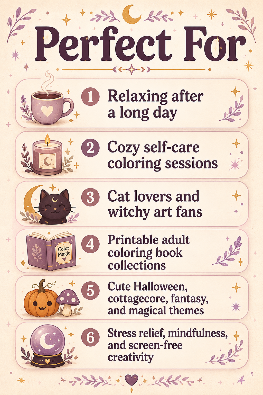 Witchy Cat Coloring Pages for Adults | Cozy Kawaii PDF