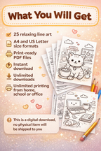 Cozy Coloring Kawaii Cafe | PDF Printables for Stress Relief
