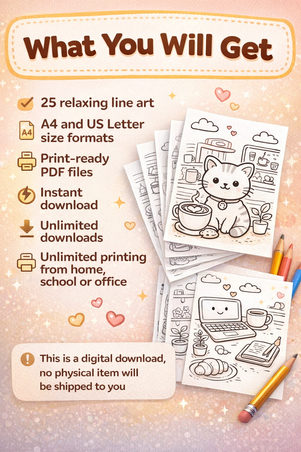 Cozy Coloring Kawaii Cafe | PDF Printables for Stress Relief