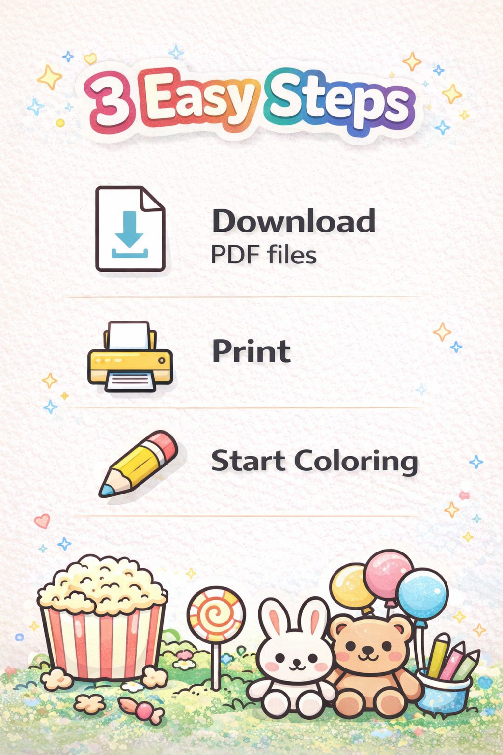 Cozy Coloring Kawaii Funfair | PDF Printables for Stress Relief & Joy
