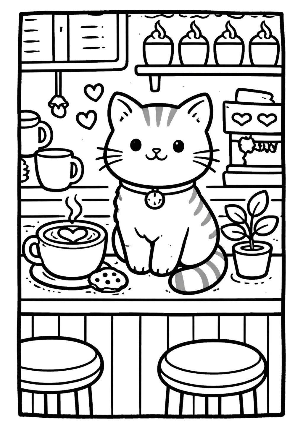Cozy Coloring Kawaii Cafe | PDF Printables for Stress Relief