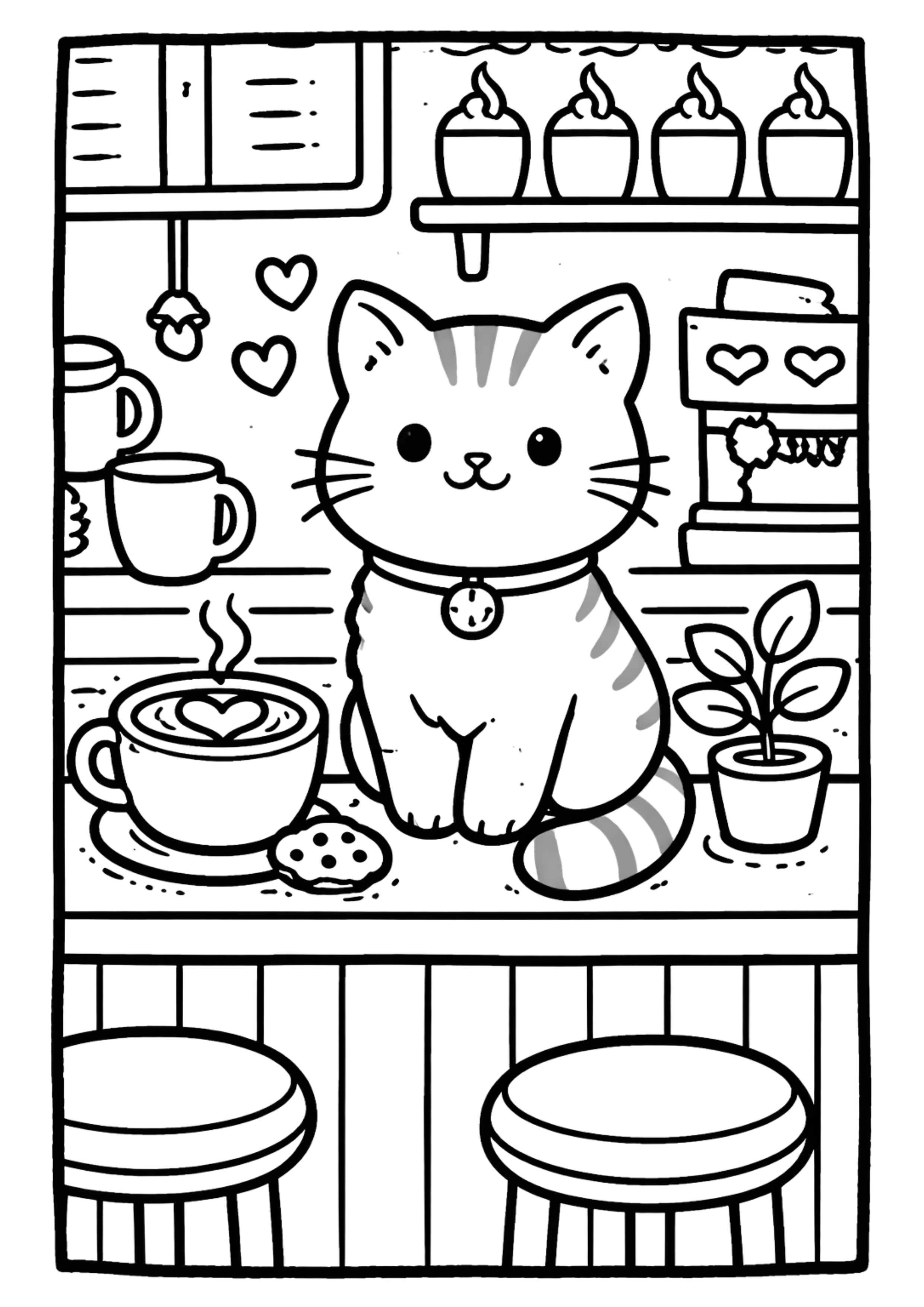 Cozy Coloring Kawaii Cafe | PDF Printables for Stress Relief