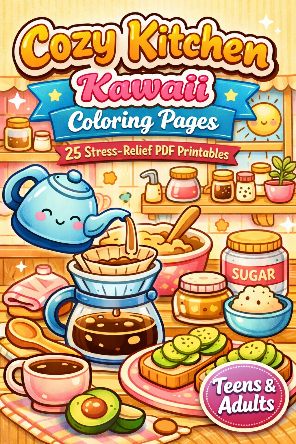 Cozy Kitchen Kawaii Coloring Pages | 25 Stress-Relief PDF Printables
