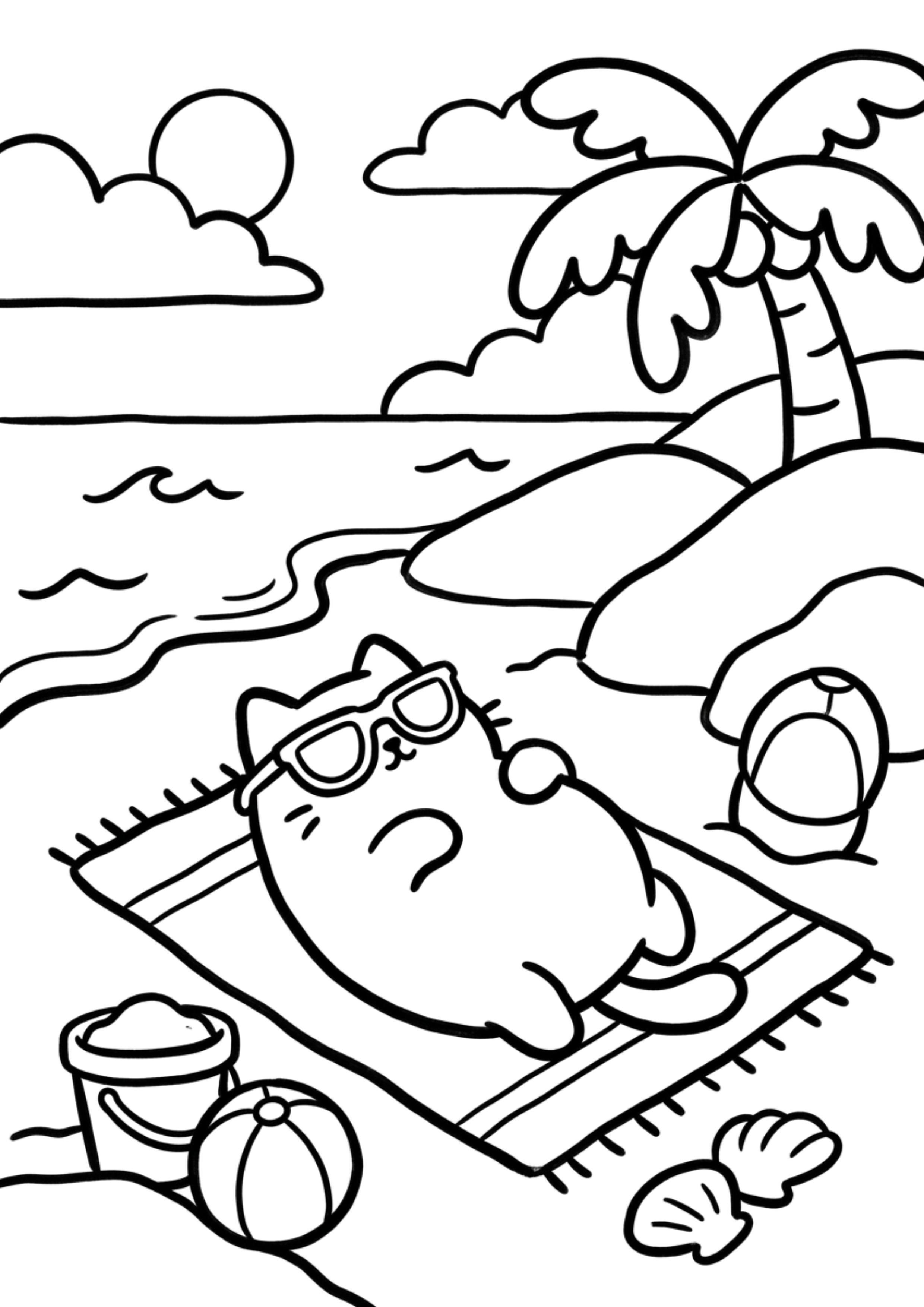 Cozy Coloring Kawaii Beach | PDF Printables for Stress Relief