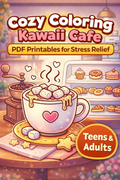 Cozy Coloring Kawaii Cafe | PDF Printables for Stress Relief