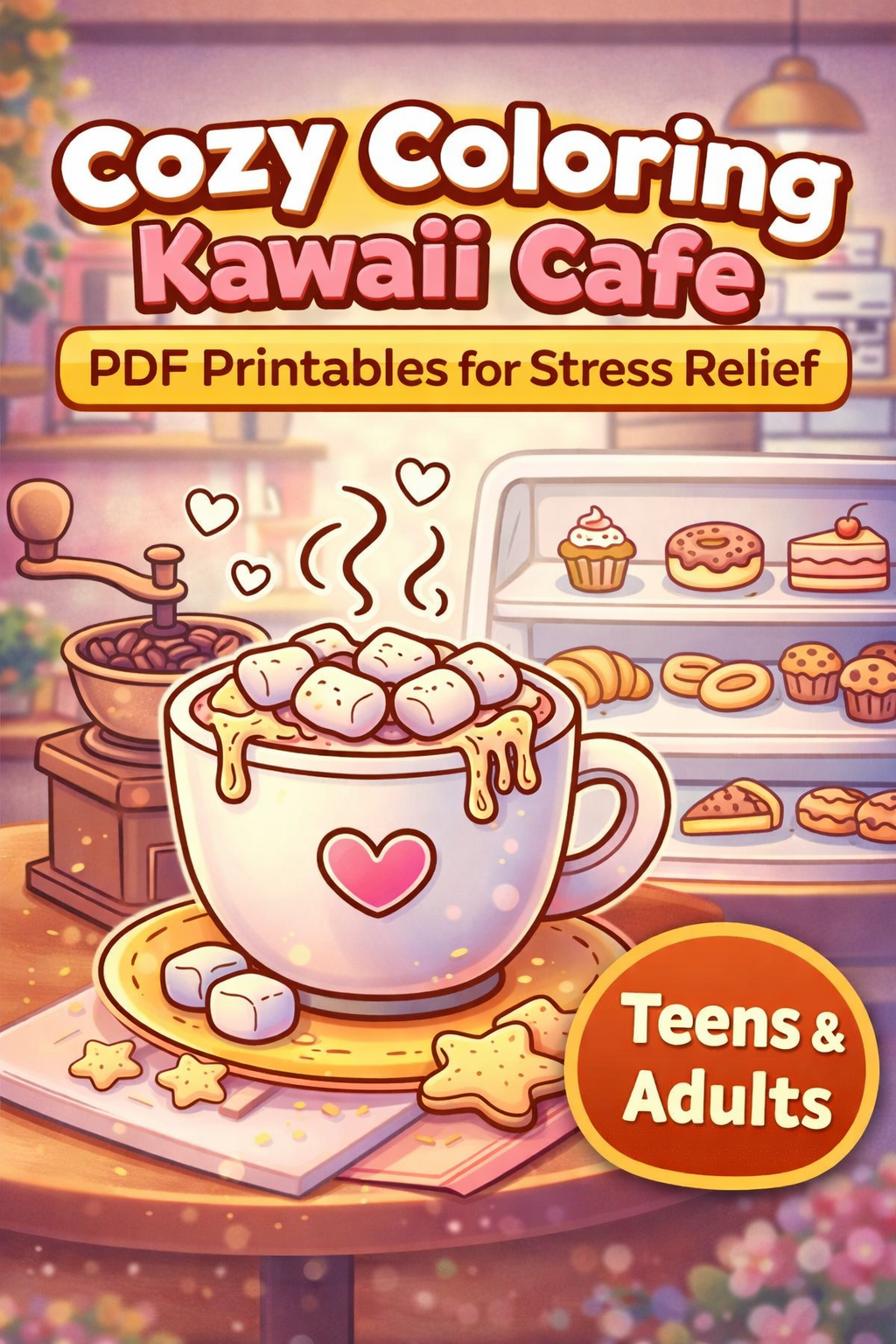 Cozy Coloring Kawaii Cafe | PDF Printables for Stress Relief
