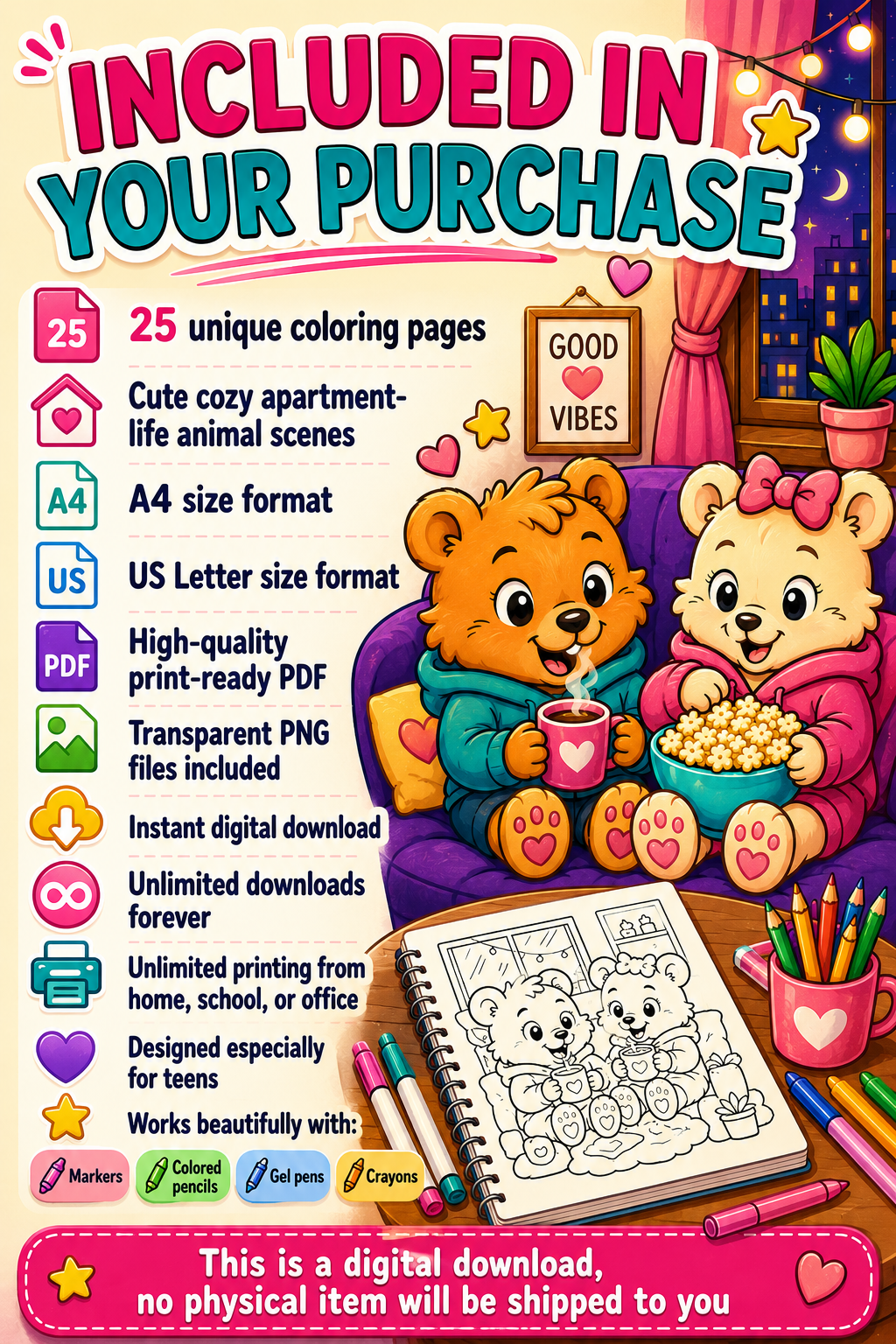 Cute Animal Coloring Pages for Teens | Cozy Apartment Fun PDF