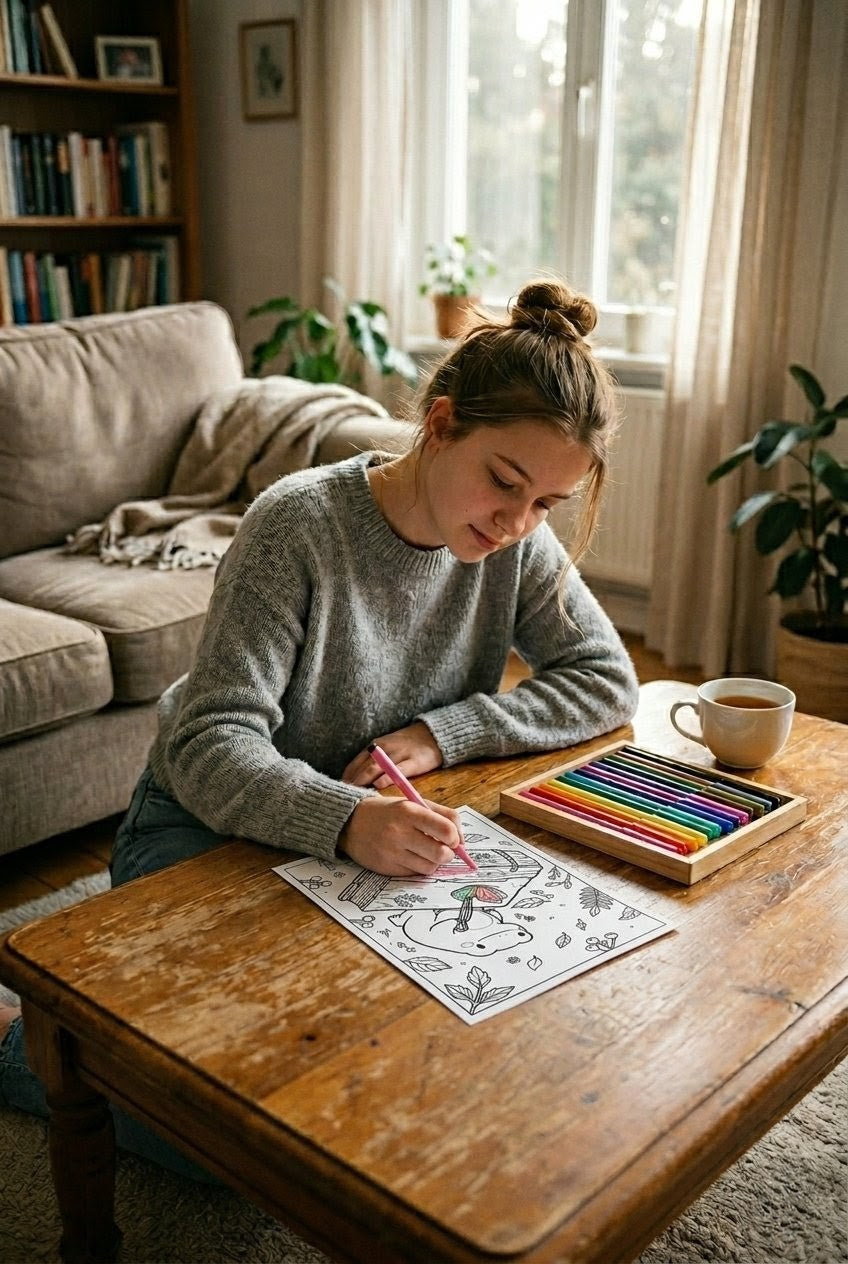 Cozy Frog Bold Line Art Coloring Pages | 25 Page Slow Living PDF Printables