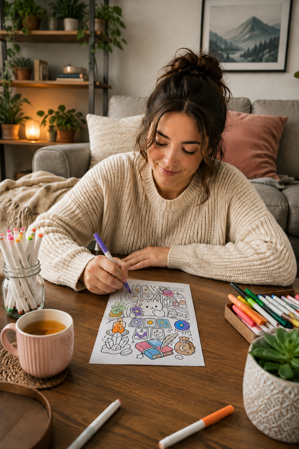 Witchy Cat Coloring Pages for Adults | Cozy Kawaii PDF