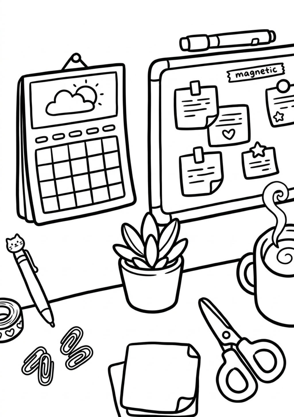 Cozy Coloring Kawaii Desk PDF | Stress-Relief for Your Workspace