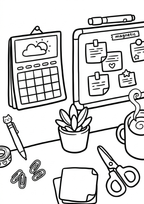 Cozy Coloring Kawaii Desk PDF | Stress-Relief for Your Workspace