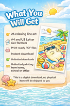 Cozy Coloring Kawaii Beach | PDF Printables for Stress Relief