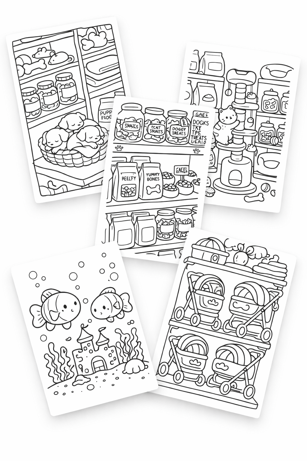 Cozy Pet Store Kawaii Coloring Pages | 25 Stress-Relief PDF Printables
