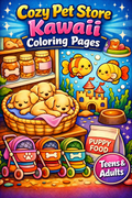 Cozy Pet Store Kawaii Coloring Pages | 25 Stress-Relief PDF Printables