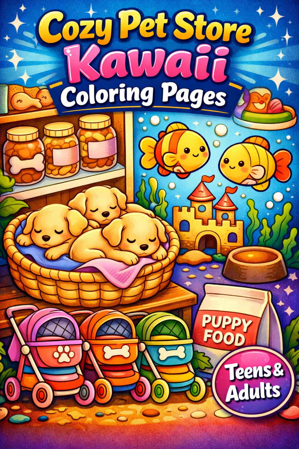 Cozy Pet Store Kawaii Coloring Pages | 25 Stress-Relief PDF Printables