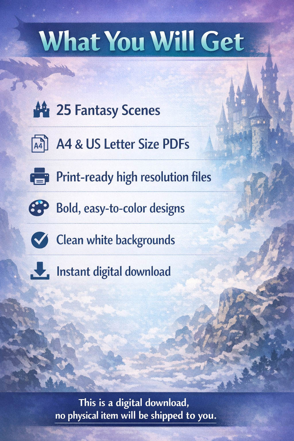 Low Poly Fantasy Coloring Pages | 25 Relaxing PDF Prints