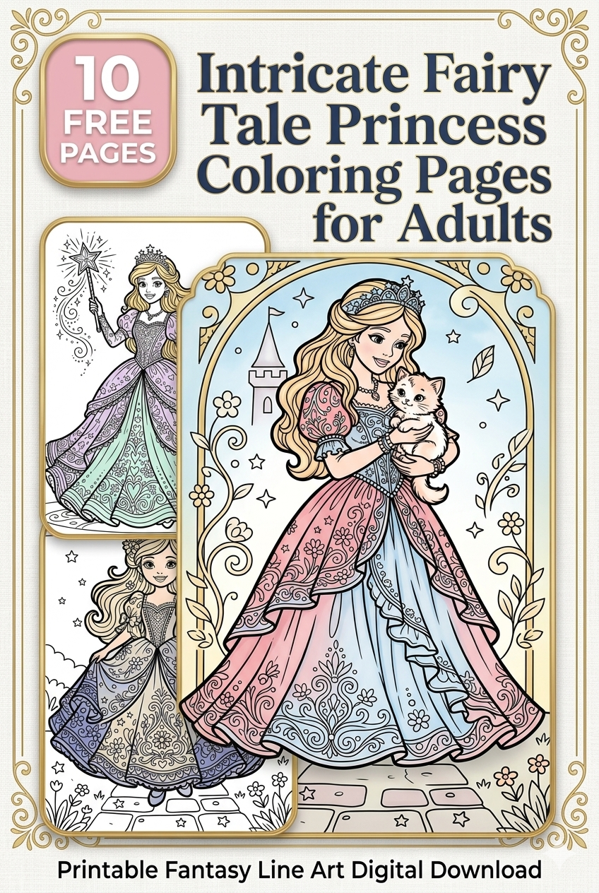 Unwind: Fairy Tale Princess Coloring Pages for Adults (Free PDF)