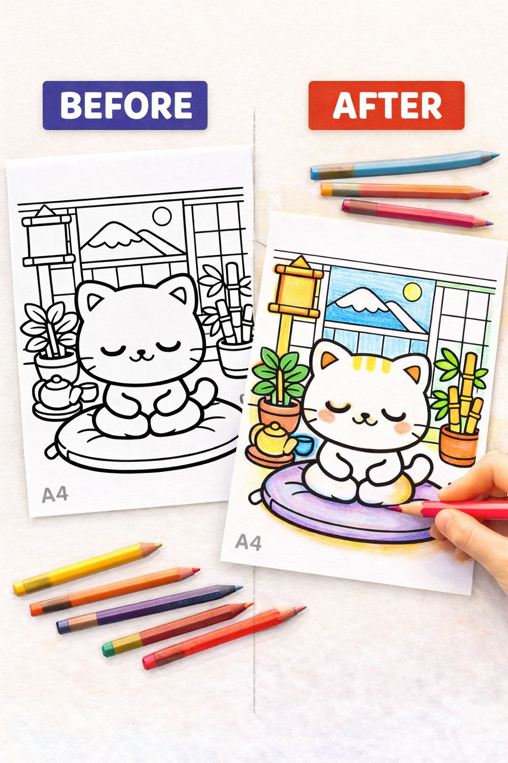 Cute Cat Cozy Coloring Pages | 50 Relaxing Printable PDF