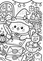 Witchy Cat Coloring Pages for Adults | Cozy Kawaii PDF