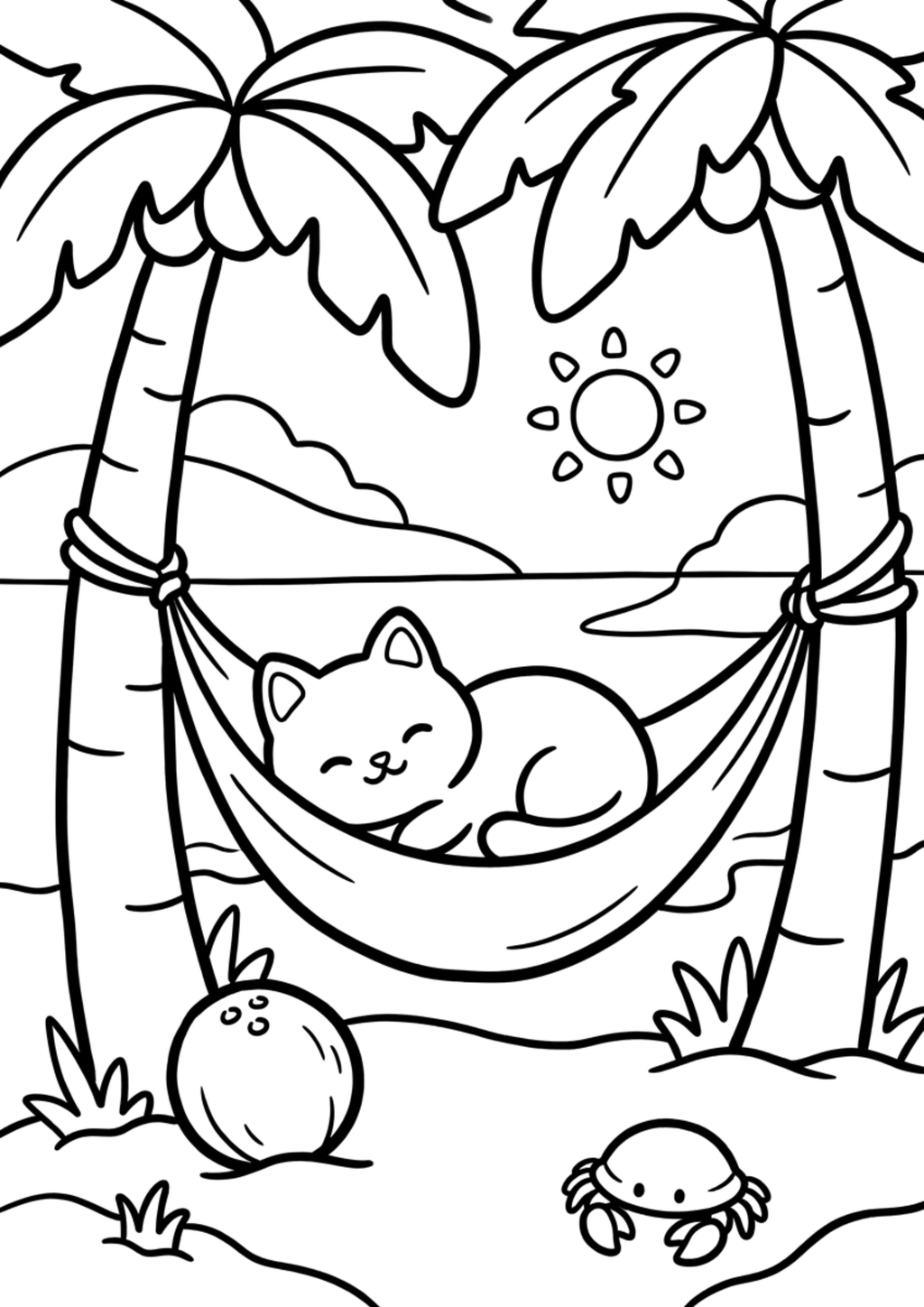 Cozy Coloring Kawaii Beach | PDF Printables for Stress Relief