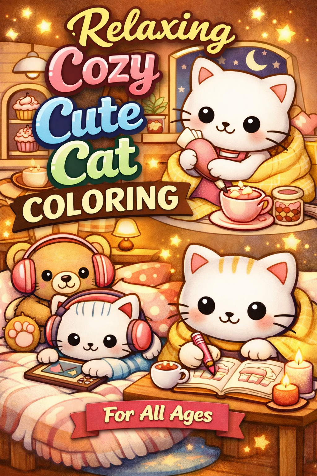 Cute Cat Cozy Coloring Pages | 50 Relaxing Printable PDF