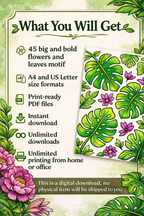 Flowers & Leaves Cozy Coloring Pages | 45 Relaxing PDF Printables