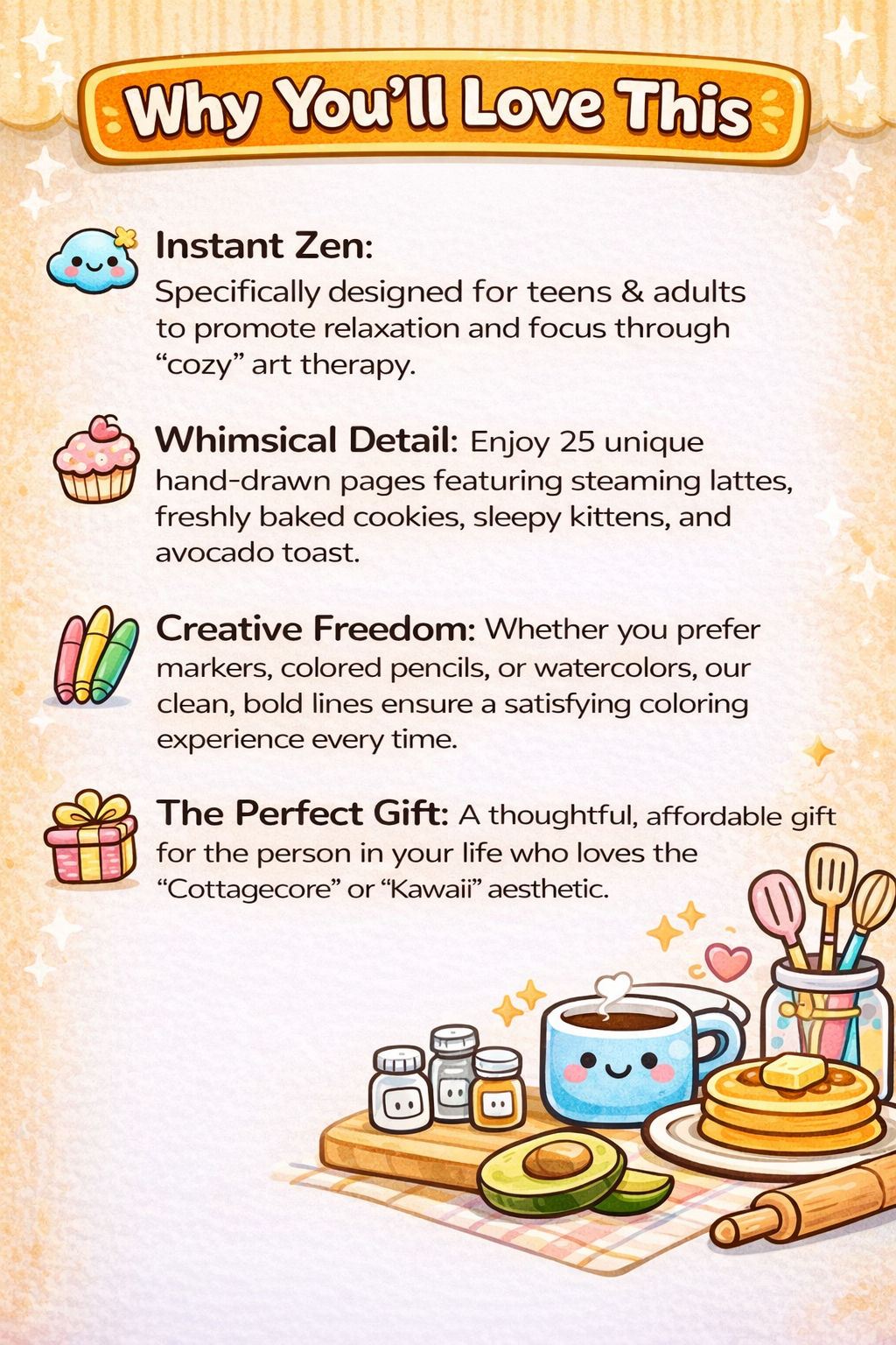 Cozy Kitchen Kawaii Coloring Pages | 25 Stress-Relief PDF Printables