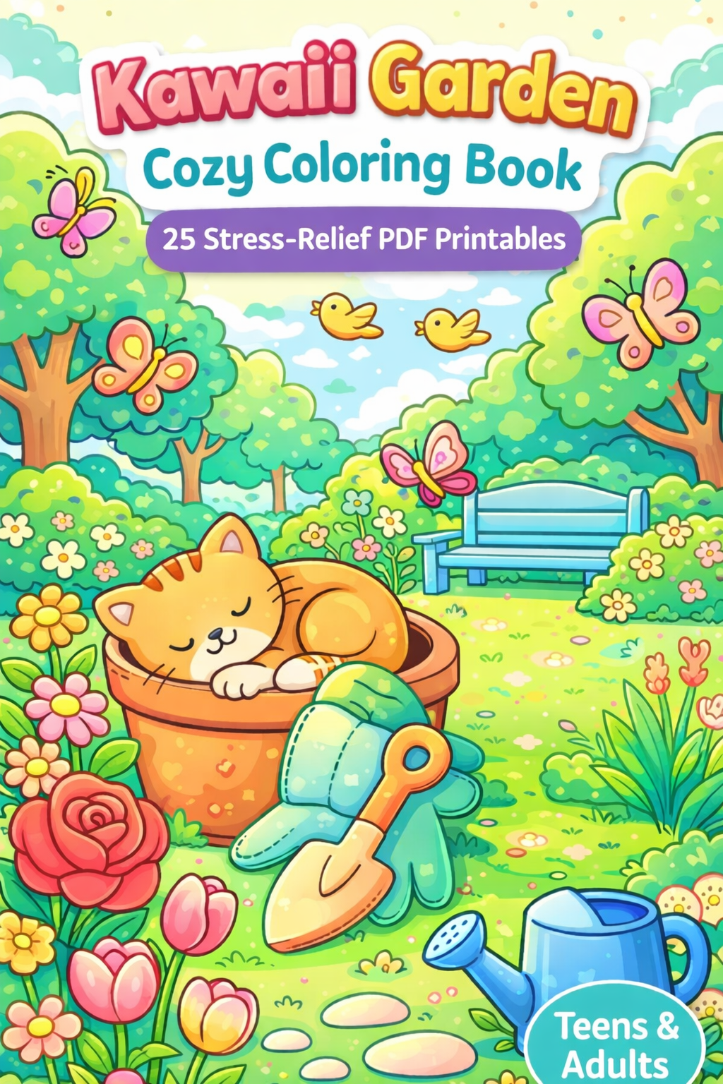 Kawaii Garden Cozy Coloring Book | 25 Stress-Relief PDF Printables