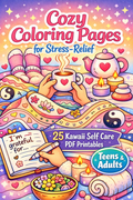 Cozy Coloring Pages for Stress-Relief | 25 Kawaii Self Care PDF Printables