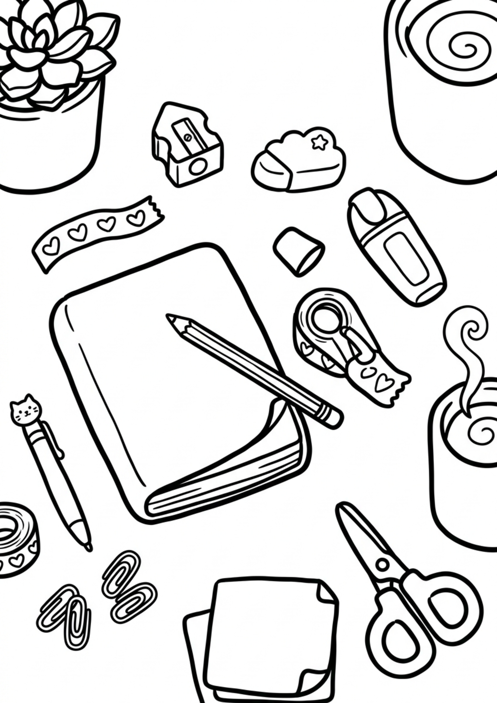 Cozy Coloring Kawaii Desk PDF | Stress-Relief for Your Workspace