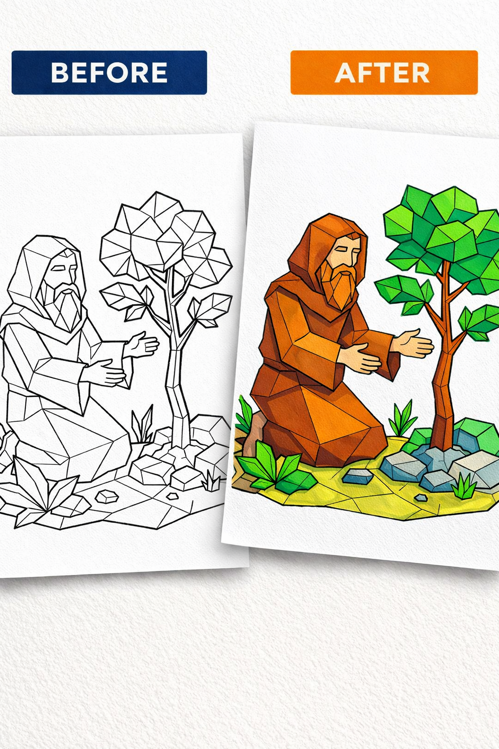 Low Poly Medieval Coloring Pages | 50 Relaxing Printable PDFs