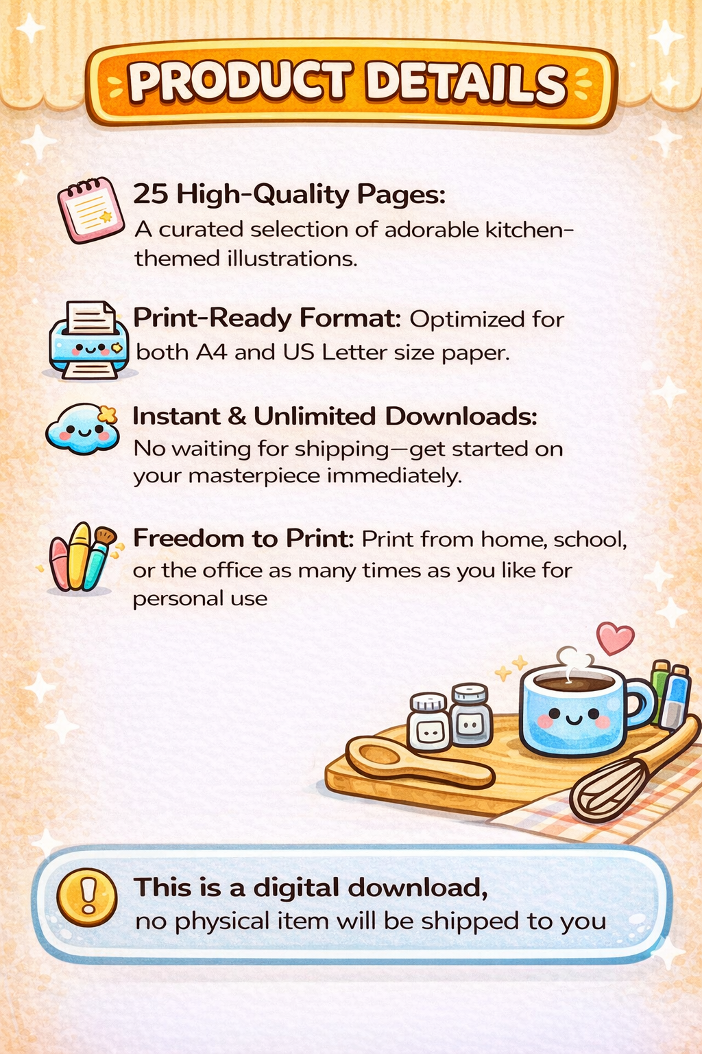 Cozy Kitchen Kawaii Coloring Pages | 25 Stress-Relief PDF Printables