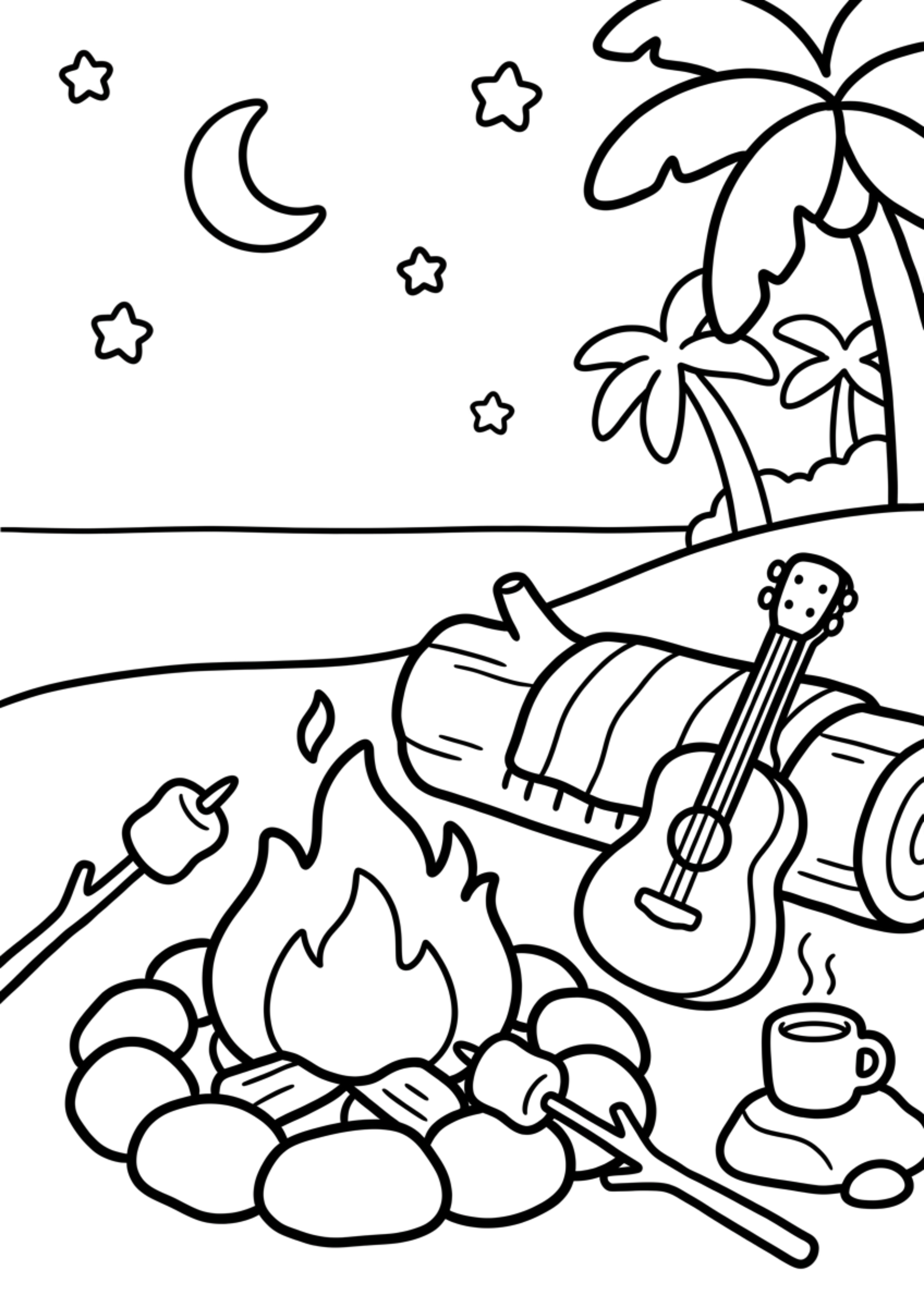 Cozy Coloring Kawaii Beach | PDF Printables for Stress Relief