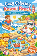 Cozy Coloring Kawaii Beach | PDF Printables for Stress Relief