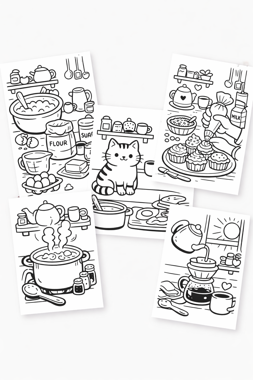 Cozy Kitchen Kawaii Coloring Pages | 25 Stress-Relief PDF Printables