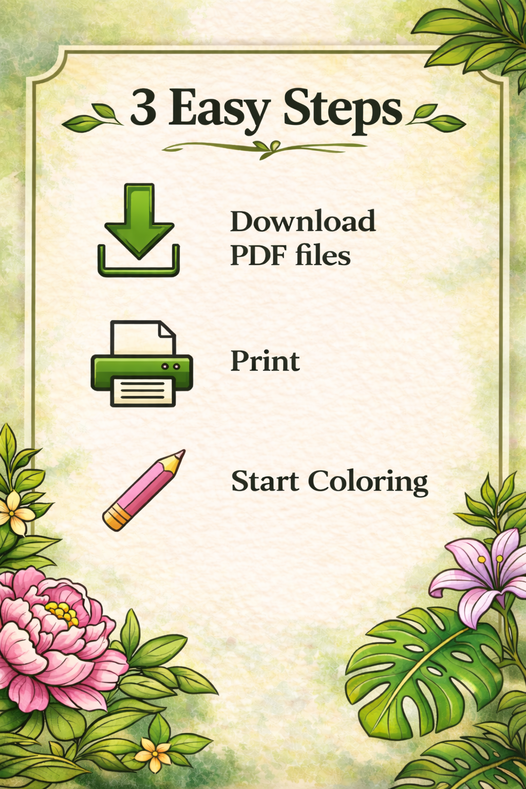 Flowers & Leaves Cozy Coloring Pages | 45 Relaxing PDF Printables