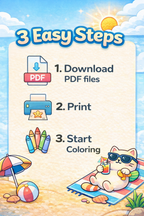 Cozy Coloring Kawaii Beach | PDF Printables for Stress Relief