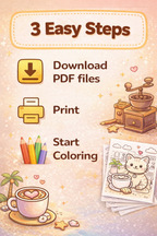Cozy Coloring Kawaii Cafe | PDF Printables for Stress Relief