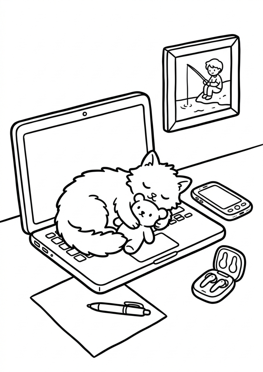 Cozy Coloring Kawaii Desk PDF | Stress-Relief for Your Workspace
