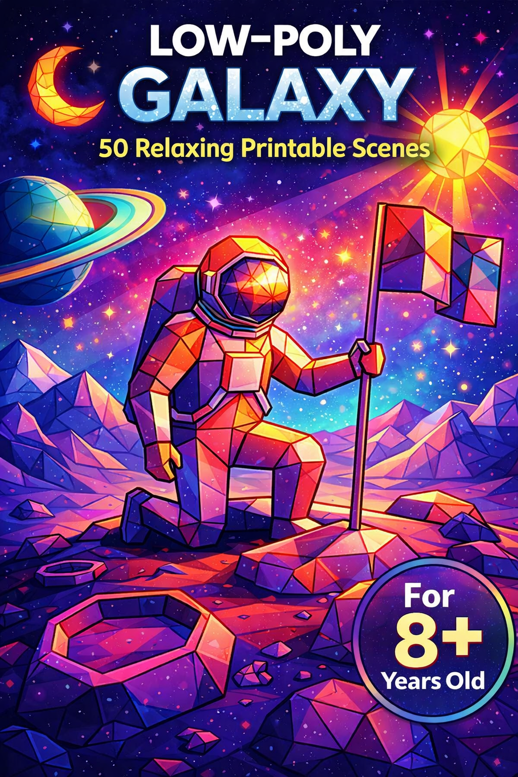 Low Poly Space Coloring Pages PDF | 50 Relaxing Printable Scenes