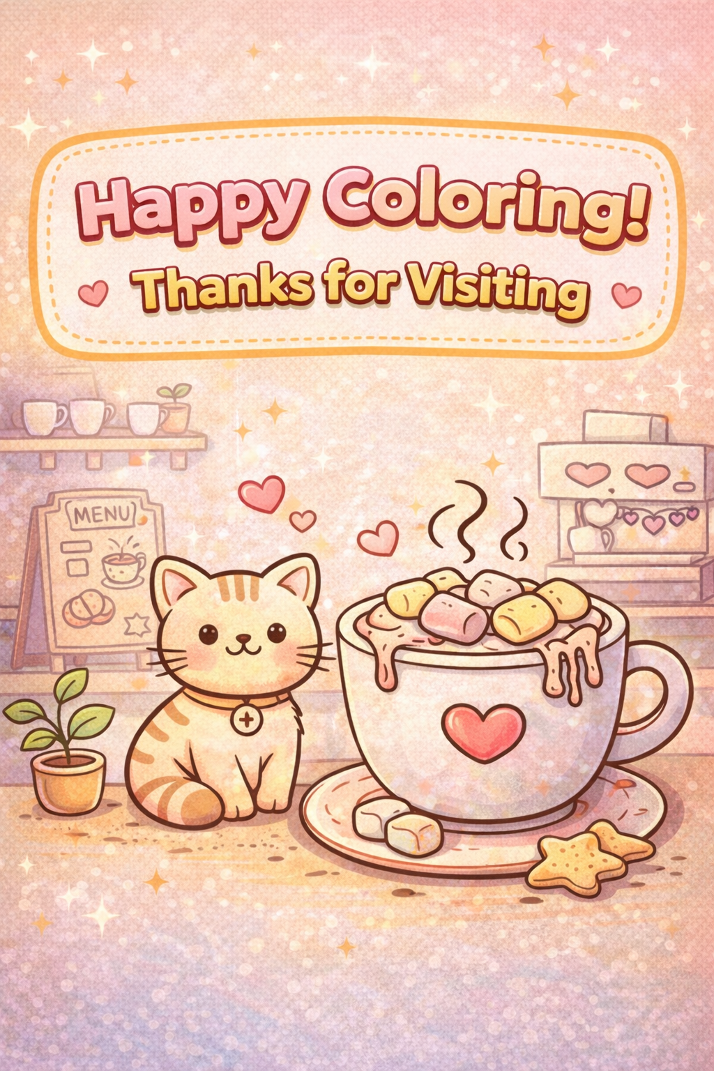 Cozy Coloring Kawaii Cafe | PDF Printables for Stress Relief