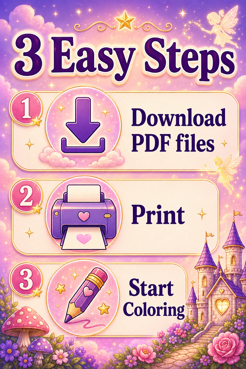 Bold and Easy Cozy Fairy Fantasy Coloring Pages for Adults (Set 2)