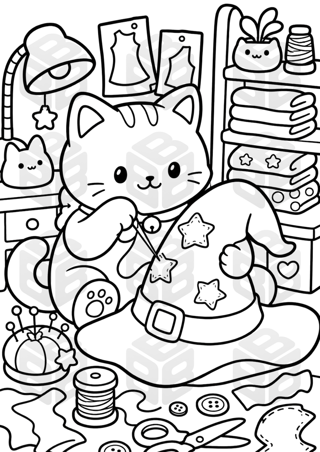 Witchy Cat Coloring Pages for Adults | Cozy Kawaii PDF