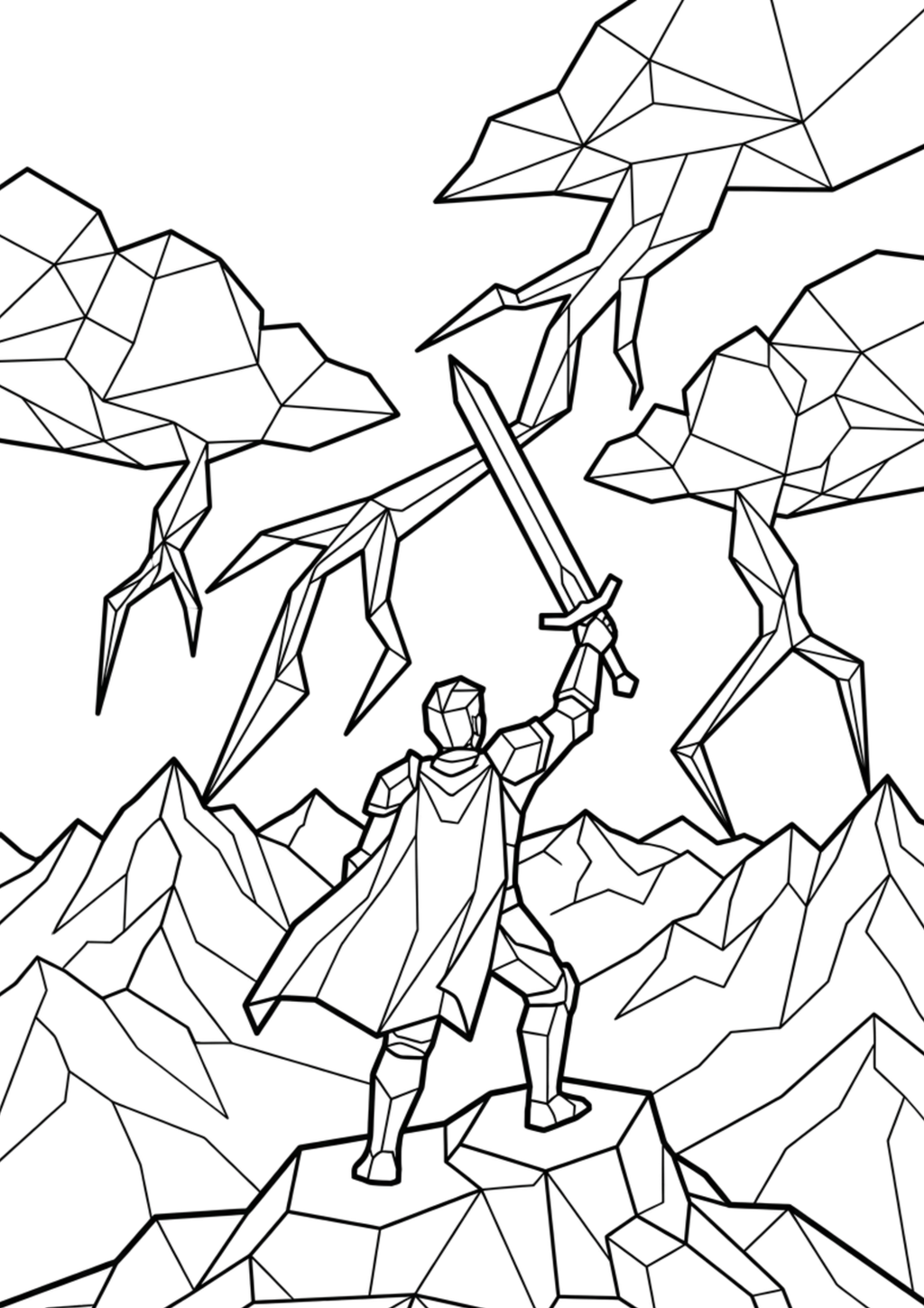 Low Poly Fantasy Coloring Pages | 25 Relaxing PDF Prints
