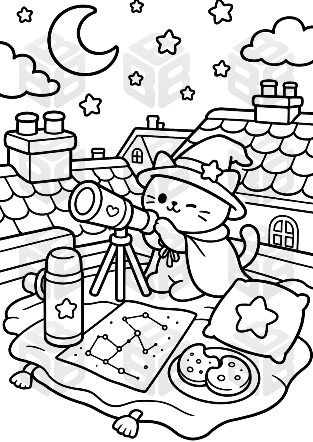 Witchy Cat Coloring Pages for Adults | Cozy Kawaii PDF